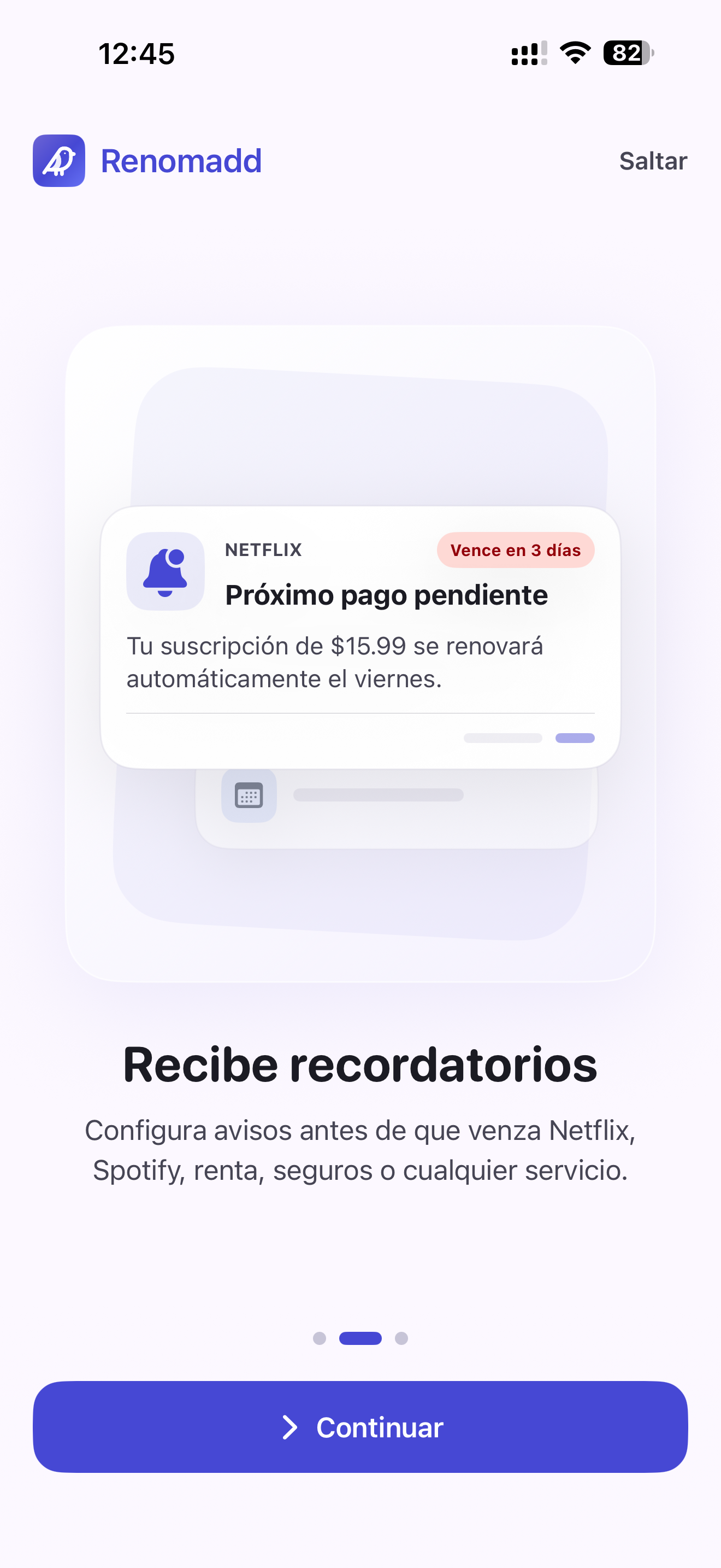 Detalle de pago recurrente en Renomadd